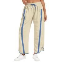 Women's Baggy Wide Leg Pants Casual Drawstring Elastic Waisted Contrast Color Workout  Track Pants L