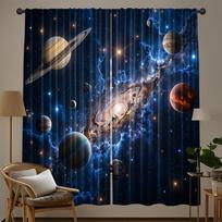 2 vnt. kosminio ritininio žaliuzės rinkinys, mėlyna galaktika, poliesteris, teminės užuolaidos, astronautas, planetų dizainas, šviesą filtruojanti užuolaida W100*H70(CM)-Rod Pocket&2PCS blue