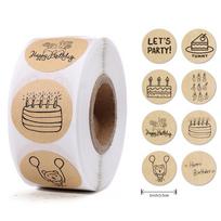 50-500pcs 1 Inch Happy Birthday Stickers Candel Cake Balloon Round Label Festival Party Event Candy Bakery Gift Box Tag Decor