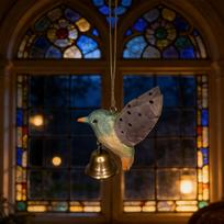 Hand Carved Wooden Hummingbird Figurines with Bells Wood Hummingbird Wind Chimes Small Animal Statues Hanging Ornament