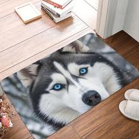 Cute Husky Dog Face Door Mat Square Pet Theme Entryway Rug Absorbent Anti-Slip Home Decor Carpet for Living Room Bedroom Doorway 40cm x 60cm