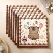 20pcs/bag Capybara Cartoon-Themed Napkins Cute Cartoon Balloon and Cake Design for Birthday Parties Disposable Party Napkins
