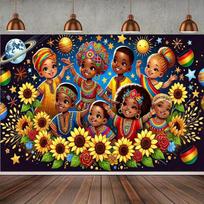 2D Black History Month Happy African Children Background 47.2x31.5inch/120*80cm