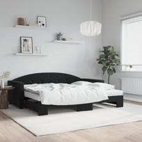 Vidaxl Sofa Rozsuwana Z Materacami, Czarna, 90X200 Cm, Aksamit