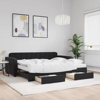 Vidaxl Sofa Rozsuwana Z Szufladami, Czarna, 90X200 Cm, Aksamit