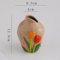 Relief Flower Vase Three-dimensional Tulip Vintage Ceramic Vase Handmade Flower Arrangement Accessories Home Decoration
