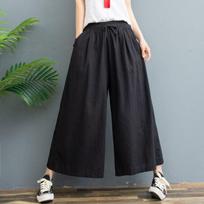 Women Wide Leg Pants Trouser Pockets Loose Cotton Linen Women Solid Pants XXXL