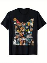 Cat Lover Cat Face Printed T-Shirt,Unisex's Printed T-Shirt S