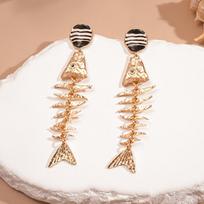 Exaggerate Fish Bone Earrings Punk Style Geometric Drop Earrings Personality Earrings  Hollowen