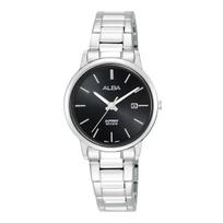 SEIKO ALBA Quartz Stainless Steel Business Analog Watch with Date Simple Bracelet Women's Calendar, (Black) juoda