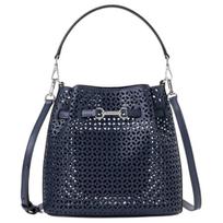 Michael Kors MK Carson Hollow Floral Design PU And Polyester Bucket Bag Women bags Navy-Blue 35S6S2ZC1Y-NAV Basic Set (Bag+Dust Bag)