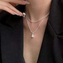 Sweet Double Layer Water Drop Necklace - Women's Versatile Fashion Clavicle Chain with Rice Beads. Trendy, Creative, and Personalized Style.
