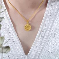 Hong Kong Style 3D Petal Round Pendant Necklace, Geometric Titanium Steel, 18K Plated, Empress Dowager Jewelry for Women
