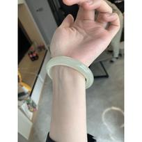 Natural Greenish-White Jade Bangle for Women, Wide Mutton Fat White Hetian Jade Bangle, Treated Jade
