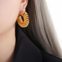 Retro Hong Kong Style 18K Gold Plated Titanium Steel Spring Earrings for Women - Non-Fading, Trendy Niche Accessory