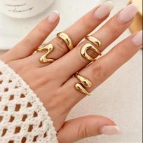 Edgy Lava Metal Geometric Ring Set for Women Geometric Open Curved Alloy Gothic Stackable Adjustable Ring Jewelry Accessories