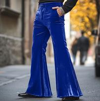 Women's High Waist Flare Pants Velvet Wide Leg Trousers in Emerald Green S