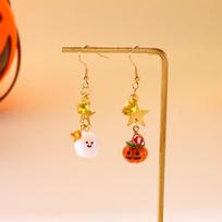 Cute Ghost Pumpkin Drop Earrings for Women Asymmetrical Star Moon Crystal Dangle Halloween Party Jewelry Gift