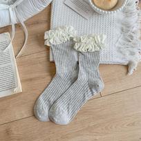 1 Pair Sweet Thin Fabric Women Middle Tube Socks Lolita Style Breathable Ruffle Socks Japanese Style Cotton Socks Summer Wear One Size