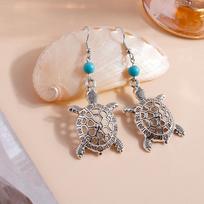 Cute Hollow Turtle Drop Earrings for Women Cartoon Animal Turquoise Dangle Earrings Girls Party Holiday Jewelry Gifts