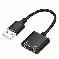 TRkin USB-3.5 mm Audio Adapter External Stereo Sound Card Dual TRS 3-pole 3.5 mm Headphone and Microphone Jack for PS4PS5PCLaptop with Built-in Chip
