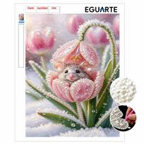 DIY Frameless Pearl Painting Kit Cute Mouse Tulip 3D Shiny Bead Art Canvas Relaxing Creative Craft for Home Wall Decor Gift 30x40cm