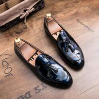 Handmade Tassel Leather Mens Loafers Fashion Black Bottom Gentleman Business Casual Comfortable Lightweight Driving Shoes 37