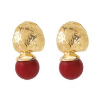 Geometric Irregular Hammuer Texture Drop Earrings for Women Ladies Fashion Vintage Red Bead Stud Earrings Party Jewery Wholesale