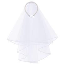 Prmeium Elegant Wedding Bridal Veil Edge-trimmed Integrated Pearl Hairband Lace Trim White Photoshoot Prop Engagement