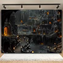2D Medieval Ruins Cave City Tapestry Dark Gothic Palace Background Cloth 47.2x31.5inch/120*80cm
