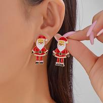 Metal Enamel Imitation Pearl Santa Claus Drop Earrings for Women Exquisite Zircon Bowknot Christmas Tree Earring Jewelry Gifts