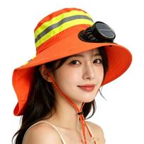 UV Protection Safety Reflective Hat Breathable Wide Brim Fan Hat Solar Fan Hat  Hot Weather Red Round