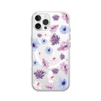Etui Do Iphone 12 Pro Z Magsafe Przeźroczyste, Silikonowe Flexi, Kwiatki Niebieskie, Fioletowe