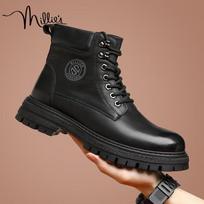 Millies Men's First-Layer Cowhide Lace-Up Martin Boots 40