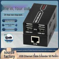 USB to RJ45 Ethernet Extender with 4-Port USB Hub