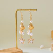Ocean Inspired Starfish Shell Drop Earrings for Women Pearl Style Beach Dangle Earrings Summer Vacation Jewelry