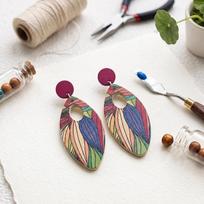 Bohemian Colorful Printed Water Drop Wooden Earrings for Women Creative Ethnic Artistic Style Charm Earrings Vacation Jewelry