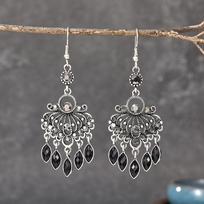 Vintage Ethnic Rhinestone Tassel Water Drop Earrings for Women Boho Hollow Geometric Dangle Earring Pendientes Mujer Brincos