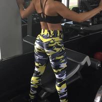Moteriškos mados aukštu juosmeniu prigludusios antblauzdžiai kelnės trikdančio rašto spauda Slim Fitness L geltona