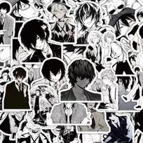 Bungo Stray Dogs juodai balti lipdukai, 60 vnt (nepasikartojo), vandeniui atsparus ir apsauginis kremas nuo saulės.