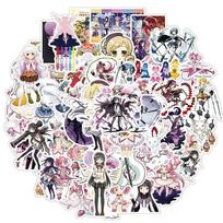 Puella Magi Madoka Magica spalvoti lipdukai, 50 lapų (nepasikartojo), vandeniui atsparus ir apsauginis kremas nuo saulės.