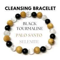 8mm Crystal Body Purification Bracelet with Selenite, Black Tourmaline, and Palo Santo to Enhance Movement and Energy 18cm geltona