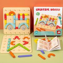 1 Box Children Wooden Geoboard Toys Nail Board Geometric Column Set Construction Puzzle Geometric Pegboard Montessori Sensory To