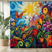 Vibrant Sunflower & Butterfly Waterproof Mildew-Resistant Shower Curtain -Colorful Design for a Joyful Bathroom Décor Experien 150x180cm