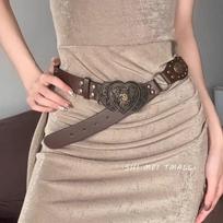 Vintage Bohemian Style Carved Wide Belt with Buckle and Rivet Details Versatile Pants Belt Suitable for Daily