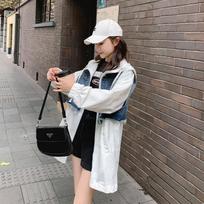 Denim Hooded Windbreaker Jacket Women's Mid-length Autumn New Korean Style Loose Design Coat S
