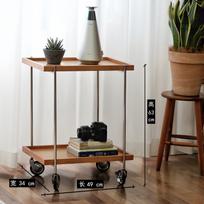 Solid Wood&Stainless Steel Side Table  Vintage Mobile Cart Cream-Style Double-Layer Storage Desk  Minimalist Anti-Fall Organizer