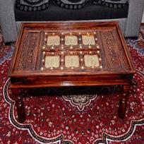 Antique Brass Mor Patda Design Solid Wood with Glass Top Table Center Table Garden Table Living Room