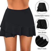 Women Bikini Bottom  Swim Skirt Pocket Short Beach Dress Swimwear Pants M juoda