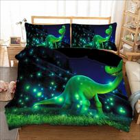 Glowing Green Dinosaur Duvet Cover, Night Sky Bedding Set, Firefly Bed Cover for Kids' Home Decor, Perfect Gift for Twin/Queen/King Size Beds UK Single 135x200cm